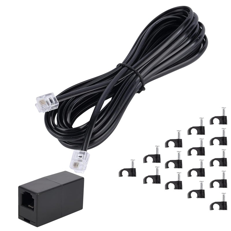 Ubramac Telephone Extension Cord Phone Cable Line Wire, with Standard RJ11 Plug (15FT-Black) - Image 1